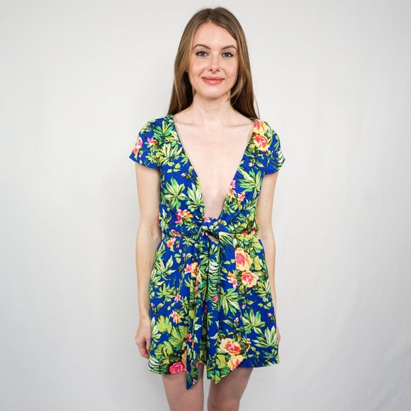 Reverse Dresses Reverse Blue Floral Plunge Tie Mini Dress Poshmark
